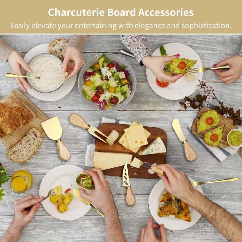 20-Piece Wooden Handled Charcuterie Accessories Set - Cheese Cutters, Spreaders, Forks, Tongs, and Spoons for Butter, Cheese - Image 5