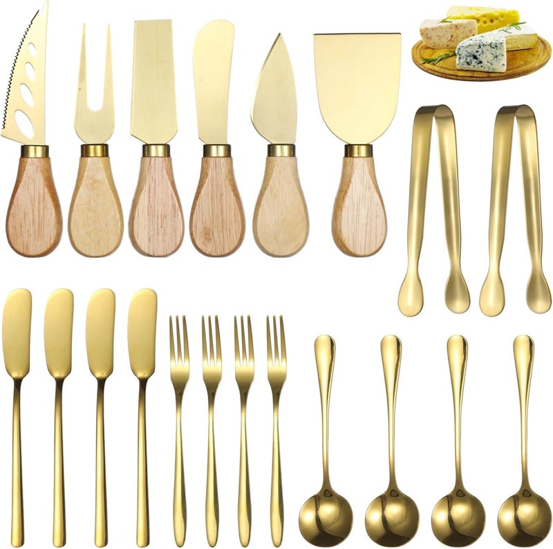 20-Piece Wooden Handled Charcuterie Accessories Set - Cheese Cutters, Spreaders, Forks, Tongs, and Spoons for Butter, Cheese - Image 1