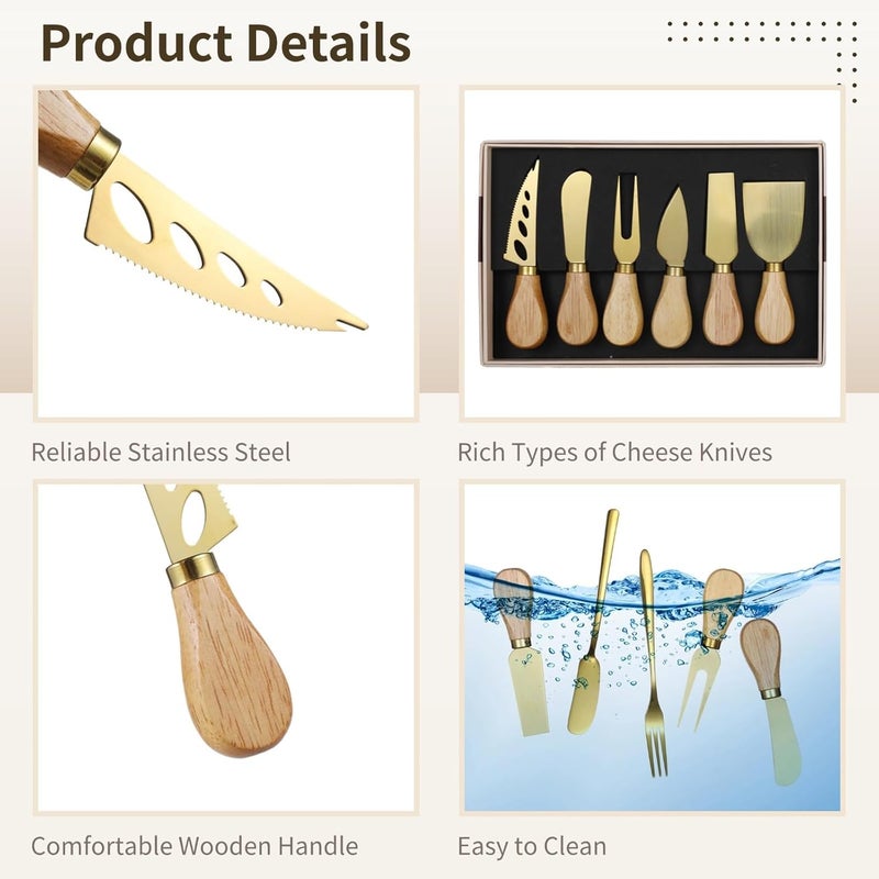 20-Piece Wooden Handled Charcuterie Accessories Set - Cheese Cutters, Spreaders, Forks, Tongs, and Spoons for Butter, Cheese - Image 2
