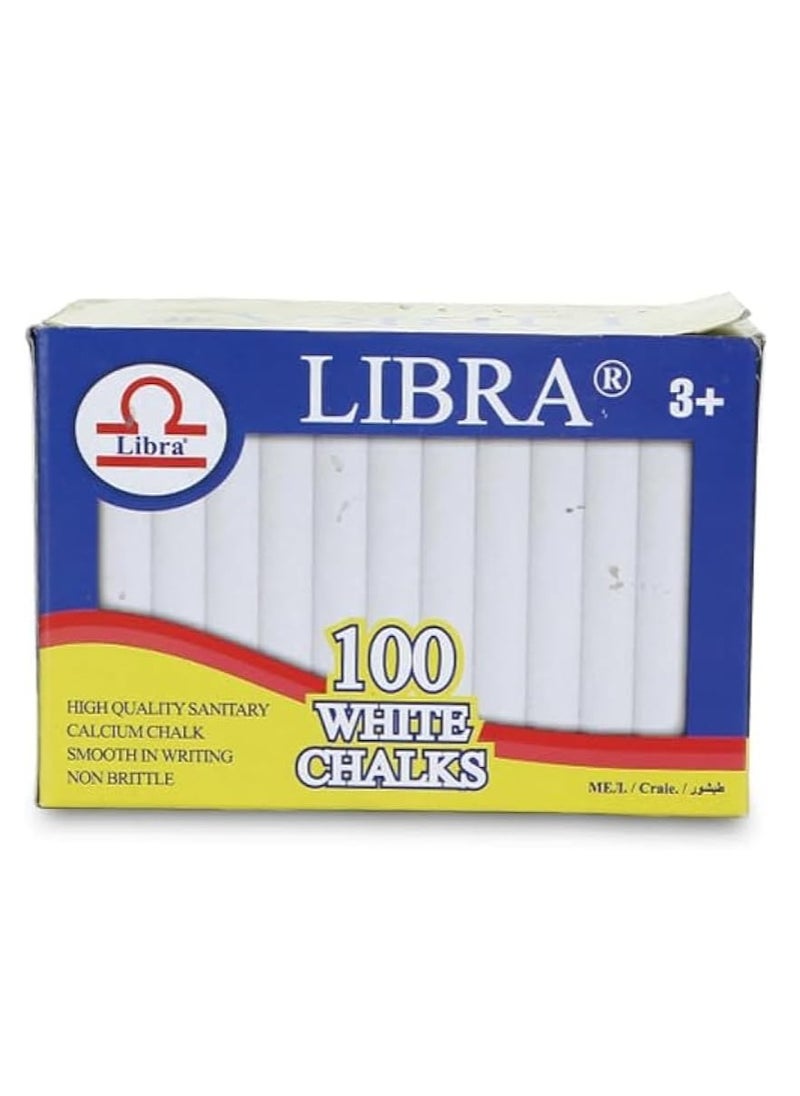 Libra Dustless White Chalks |Smooth Writting Calcium Chalks Non Brittle 100 Pieces Box  - Image 1