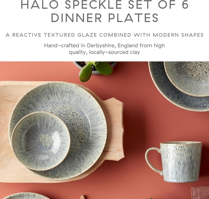 Denby  Halo Speckle Dinner Plates Set of 61025 Inch Dishwasher Microwave Oven Safe  Scratch Chip Resistant  Grey Neutral Blue Large Ceramic Stoneware Dinnerware Plates Set - Image 2