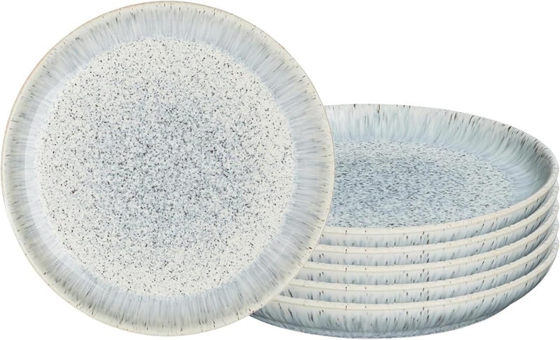 Denby  Halo Speckle Dinner Plates Set of 61025 Inch Dishwasher Microwave Oven Safe  Scratch Chip Resistant  Grey Neutral Blue Large Ceramic Stoneware Dinnerware Plates Set - Image 1