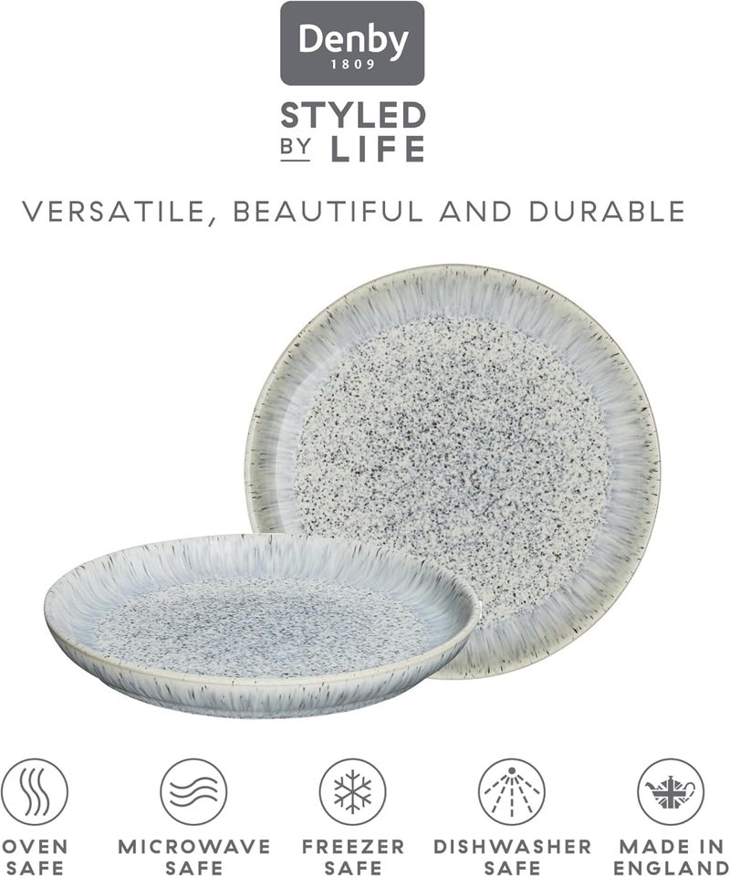 Denby  Halo Speckle Dinner Plates Set of 61025 Inch Dishwasher Microwave Oven Safe  Scratch Chip Resistant  Grey Neutral Blue Large Ceramic Stoneware Dinnerware Plates Set - Image 3