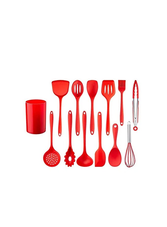 erorex 13Pcs Silicone Cooking Kitchen Utensils Set with Holder Silicone Spatula set Cooking Tool BPA Free Non Toxic Turner Tongs Spatula Spoon Kitchen Gadgets Set for Nonstick Heat Resistant Cookware (Red) - Image 1