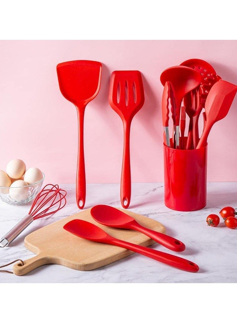 erorex 13Pcs Silicone Cooking Kitchen Utensils Set with Holder Silicone Spatula set Cooking Tool BPA Free Non Toxic Turner Tongs Spatula Spoon Kitchen Gadgets Set for Nonstick Heat Resistant Cookware (Red) - Image 2