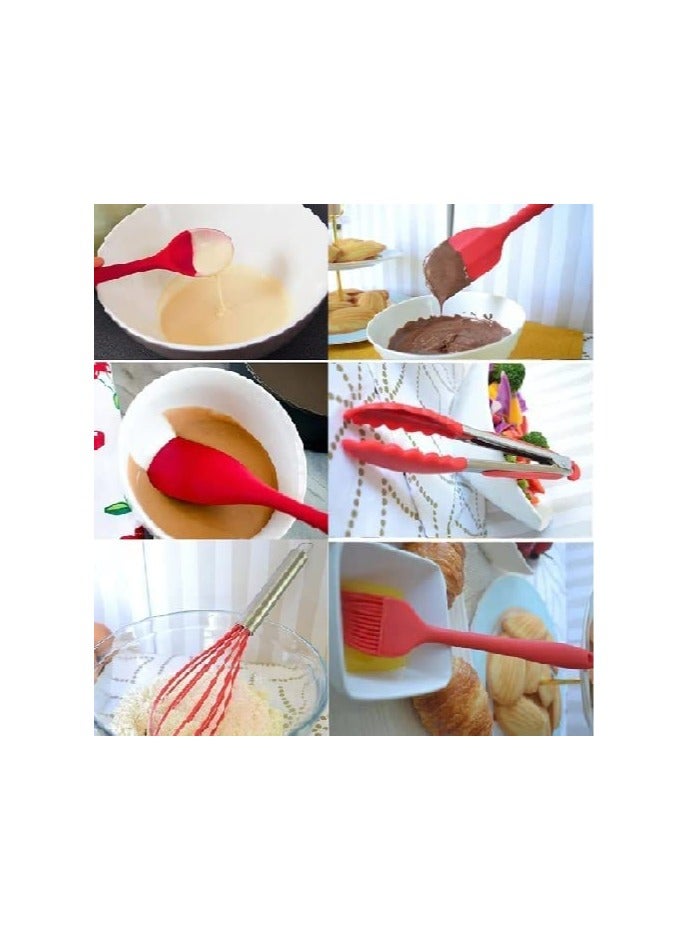 erorex 13Pcs Silicone Cooking Kitchen Utensils Set with Holder Silicone Spatula set Cooking Tool BPA Free Non Toxic Turner Tongs Spatula Spoon Kitchen Gadgets Set for Nonstick Heat Resistant Cookware (Red) - Image 3