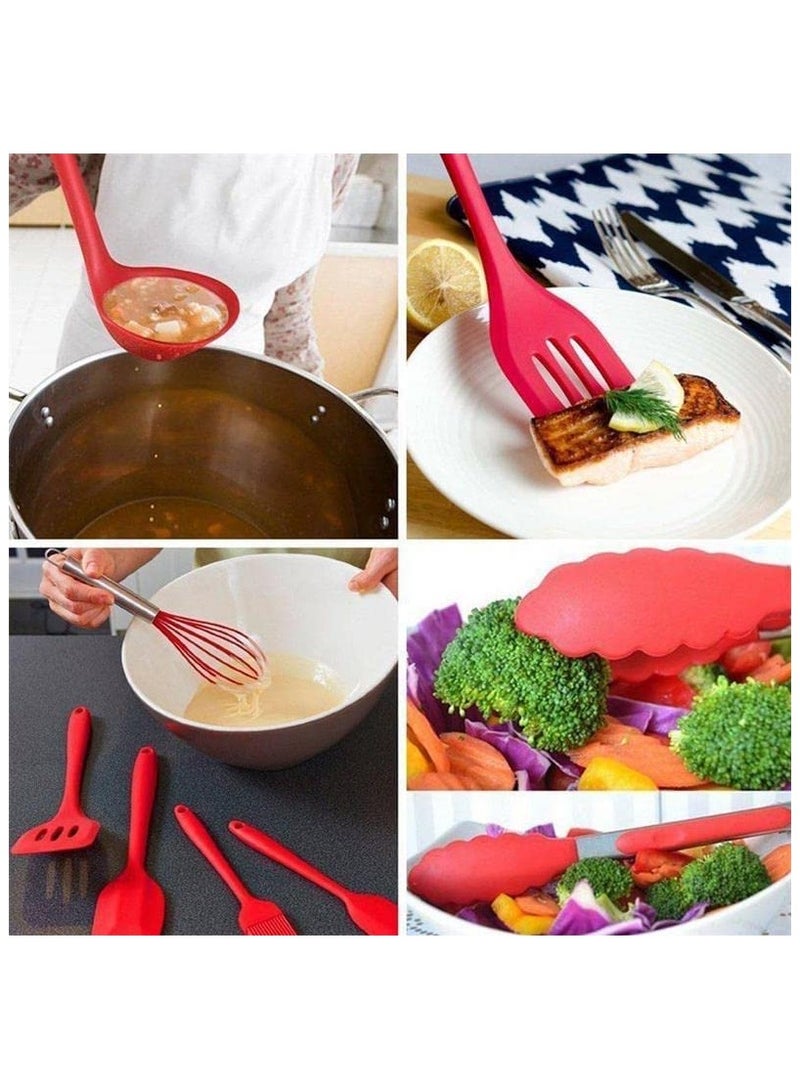 erorex 13Pcs Silicone Cooking Kitchen Utensils Set with Holder Silicone Spatula set Cooking Tool BPA Free Non Toxic Turner Tongs Spatula Spoon Kitchen Gadgets Set for Nonstick Heat Resistant Cookware (Red) - Image 5