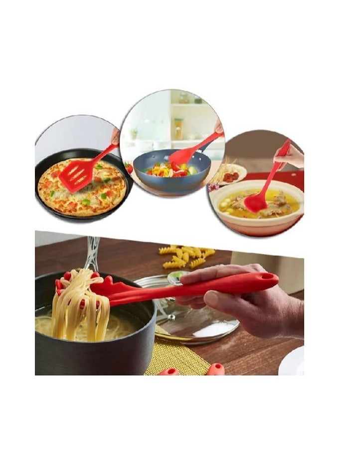 erorex 13Pcs Silicone Cooking Kitchen Utensils Set with Holder Silicone Spatula set Cooking Tool BPA Free Non Toxic Turner Tongs Spatula Spoon Kitchen Gadgets Set for Nonstick Heat Resistant Cookware (Red) - Image 4