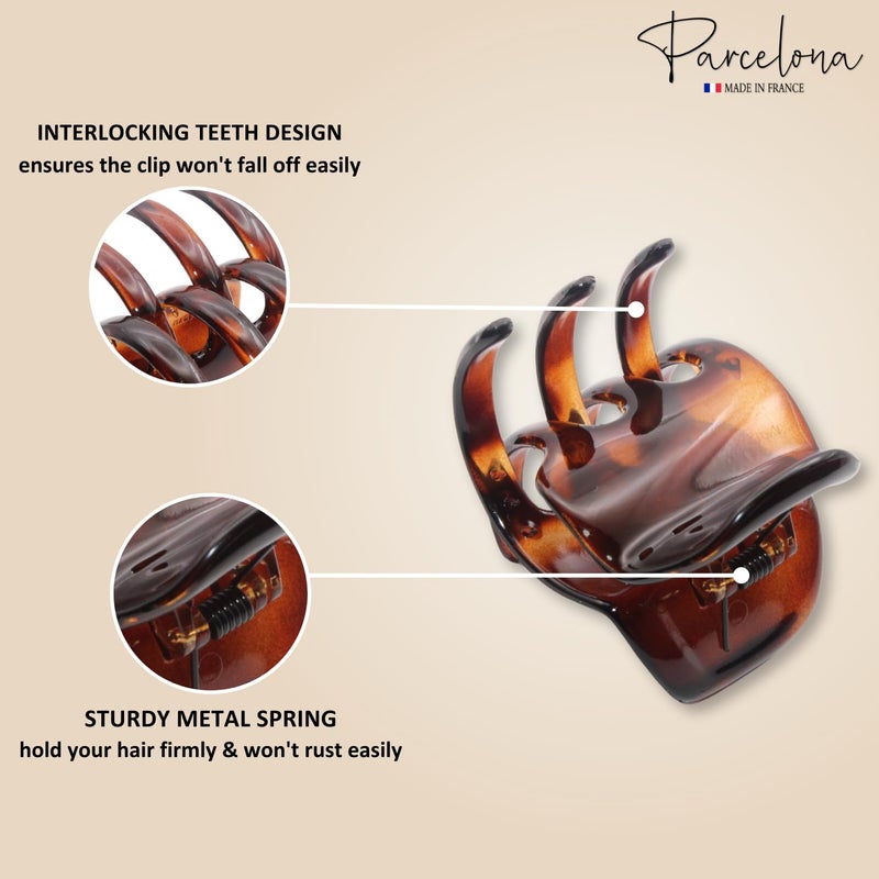 Parcelona French Classic Large Pony 1.75" Celluloid Non Slip Jaw Hair Claw Clips Fashion Durable Styling Women Hair Accessories, Made in France (Shell) - Image 3