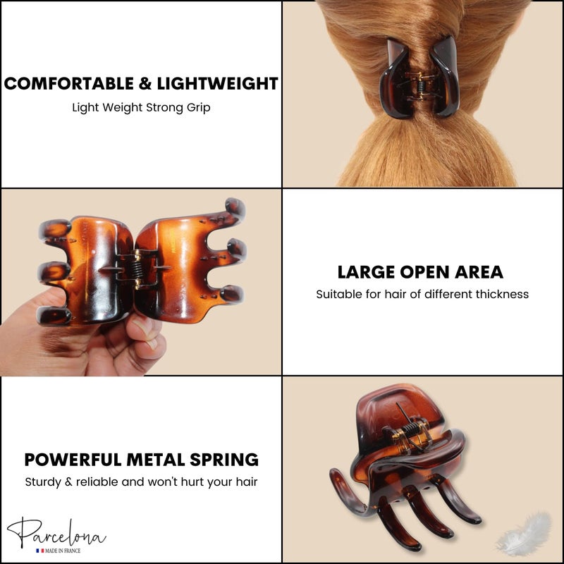 Parcelona French Classic Large Pony 1.75" Celluloid Non Slip Jaw Hair Claw Clips Fashion Durable Styling Women Hair Accessories, Made in France (Shell) - Image 4