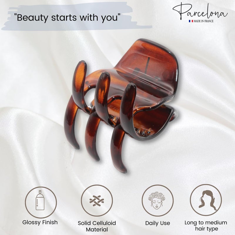 Parcelona French Classic Large Pony 1.75" Celluloid Non Slip Jaw Hair Claw Clips Fashion Durable Styling Women Hair Accessories, Made in France (Shell) - Image 2