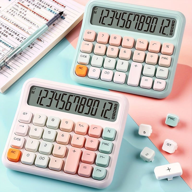 Blue Dopamine Retro Colorful 12 Digit Desktop Calculator With Large Screen Mechanical Keyboard For Office Financial Accounting - Image 5