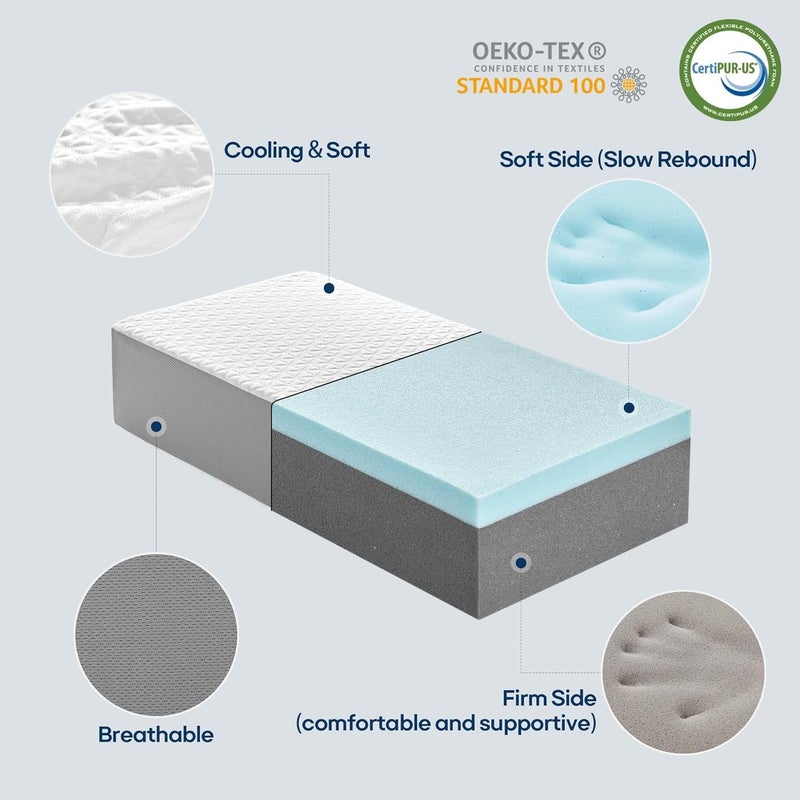 Kehangte Cooling Cube Pillow for Side Sleepers, Square Memory Foam Side Sleeper Pillow Firm Soft Double-Sided Supportive, Support Head Neck Shoulder for Pain Relief Cervical Pillow, 24"x12"x6" - Image 3