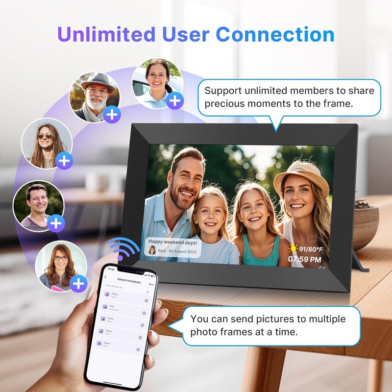 MaxAngel Digital Picture Frame 10.1 Inch WiFi Electronic Photo Frame 32GB Storage SD Card Slot Desktop IPS Touch Screen HD Display Auto-Rotate Slideshow Share Videos Photos Remotely Via Uhale App - Image 5
