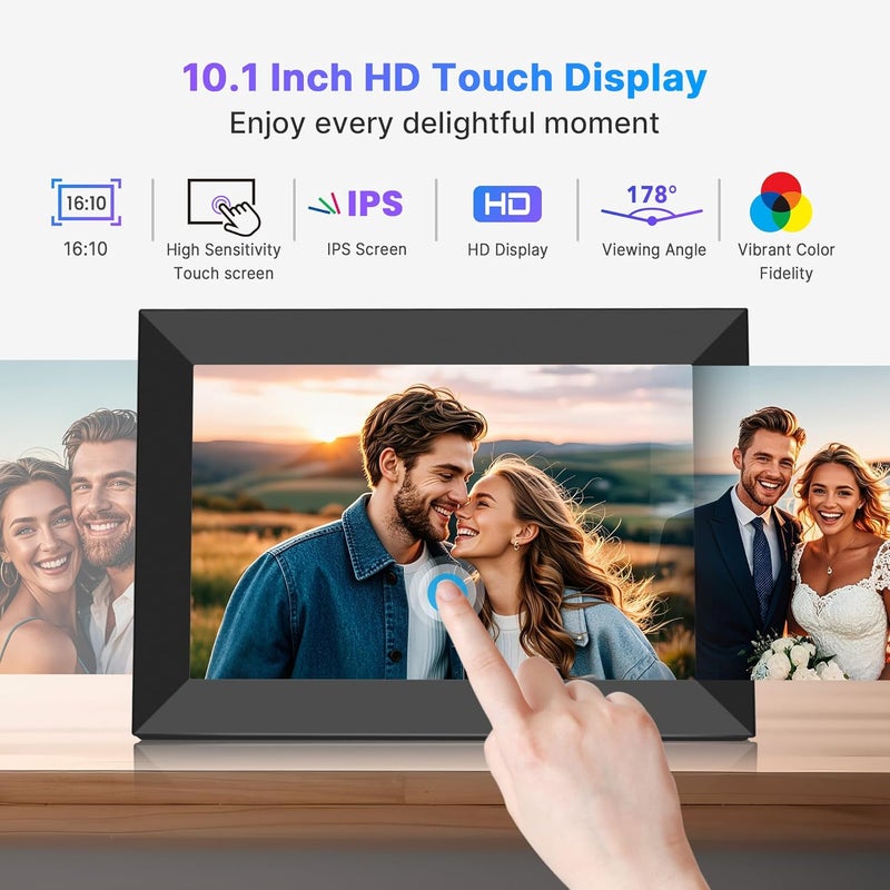 MaxAngel Digital Picture Frame 10.1 Inch WiFi Electronic Photo Frame 32GB Storage SD Card Slot Desktop IPS Touch Screen HD Display Auto-Rotate Slideshow Share Videos Photos Remotely Via Uhale App - Image 4