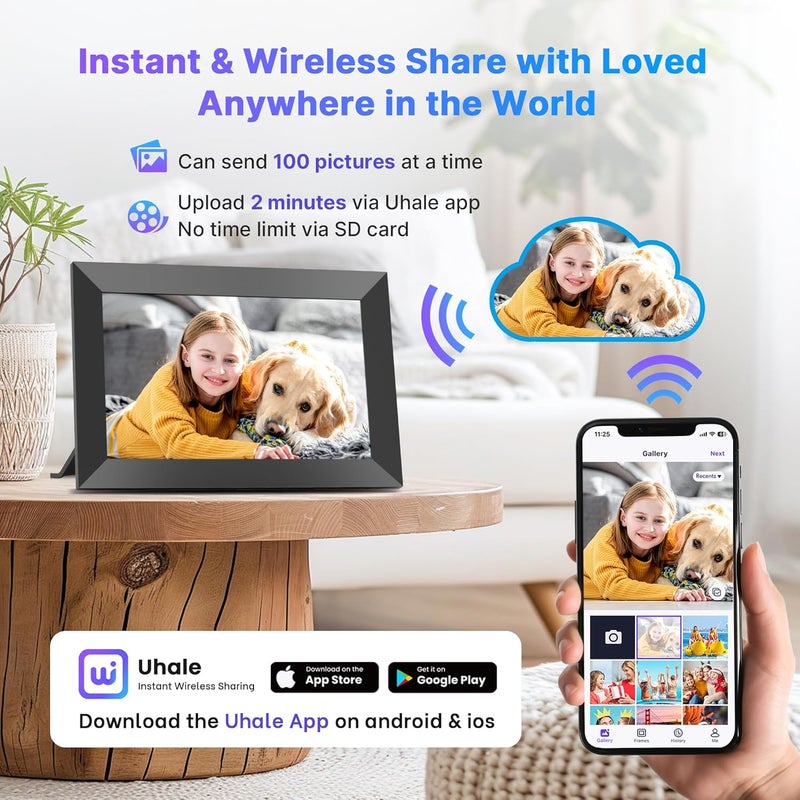 MaxAngel Digital Picture Frame 10.1 Inch WiFi Electronic Photo Frame 32GB Storage SD Card Slot Desktop IPS Touch Screen HD Display Auto-Rotate Slideshow Share Videos Photos Remotely Via Uhale App - Image 2