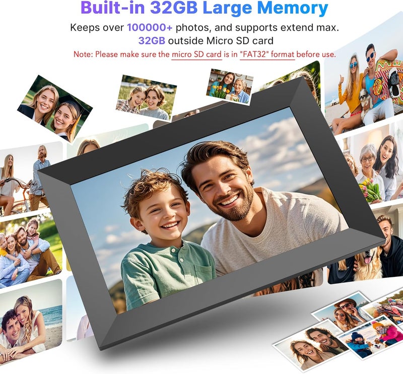 MaxAngel Digital Picture Frame 10.1 Inch WiFi Electronic Photo Frame 32GB Storage SD Card Slot Desktop IPS Touch Screen HD Display Auto-Rotate Slideshow Share Videos Photos Remotely Via Uhale App - Image 3
