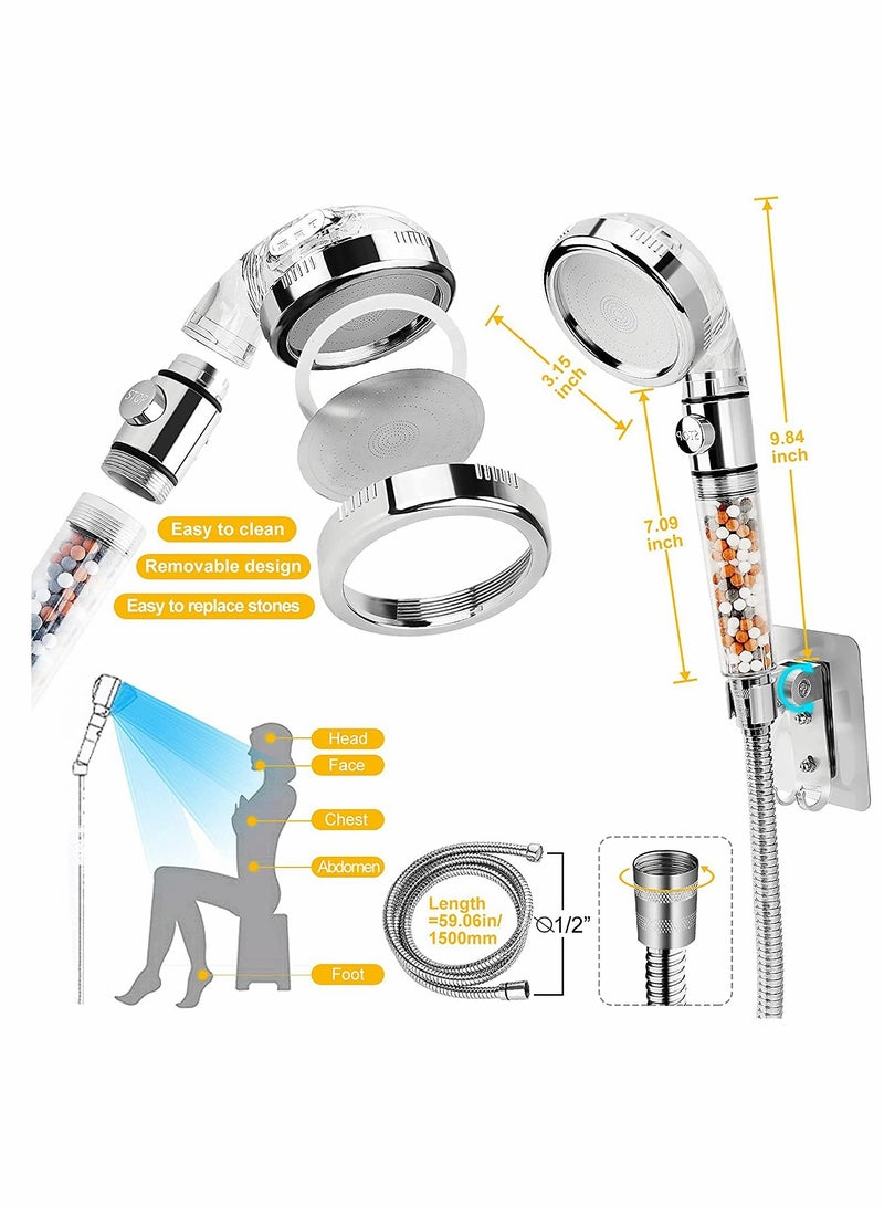 رأس دش محمول ضغط عالي مع فلتر ومفتاح تشغيل/إيقاف، 3 أوضاع قابلة للتعديل للمياه الناعمة وتوفير الطاقة - Image 5