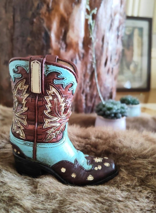 Eagrafts Rustic Decorative Western Cowboy Boot Pencil Pen Holder Vase Caddy Office Decoration (Red and Blue) - Image 5