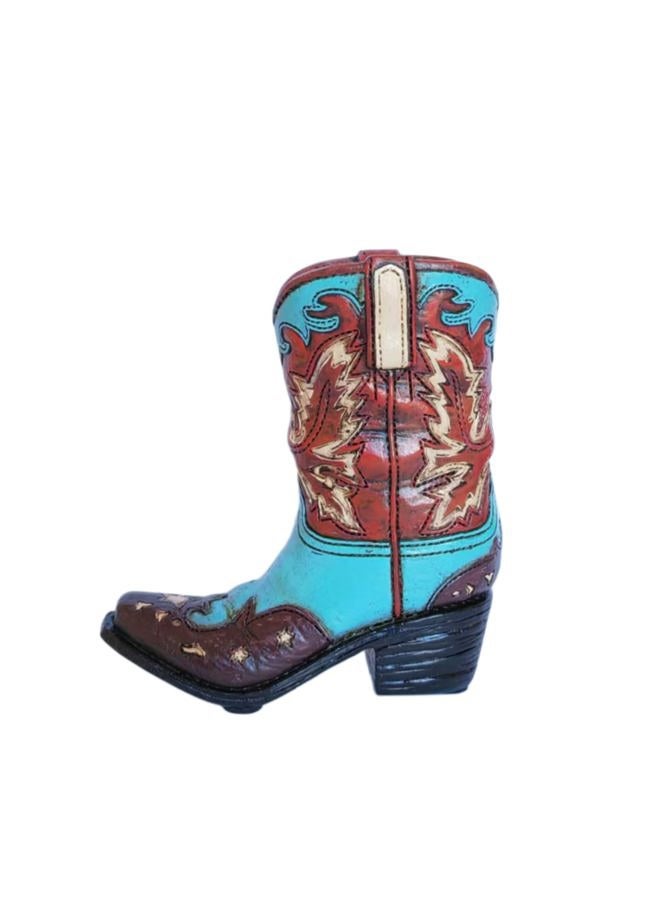 Eagrafts Rustic Decorative Western Cowboy Boot Pencil Pen Holder Vase Caddy Office Decoration (Red and Blue) - Image 1