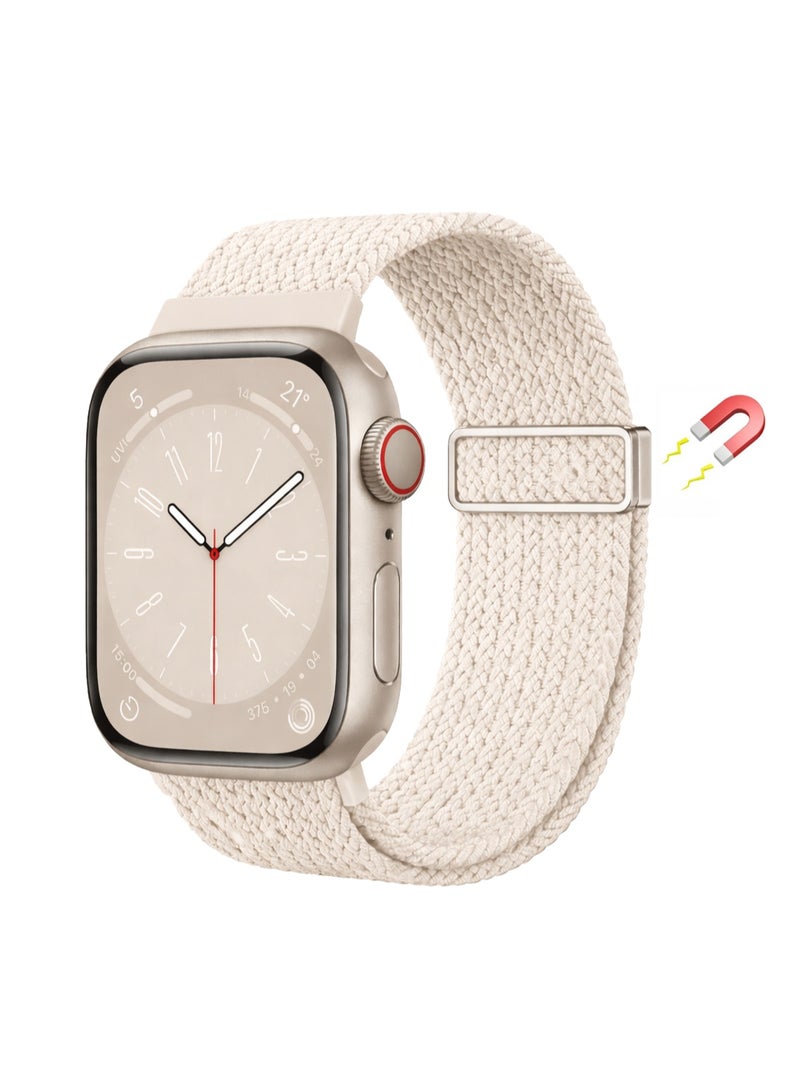 Sport Solo Loop For Apple Watch Band Ultra 49mm 46mm 45mm 44mm 42mm, Adjustable Magnetic Stretchy Nylon Braided Wristband for iWatch Ultra SE Series 11 10 9 8 7 6 5 4 3 2 1 (Starlight)