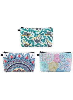 MAGEFY MAGEFY Makeup Bag 3 Styles Portable Travel Cosmetic Bag for Women Flower Patterns Small Toiletry Bag Sloth Gifts for Women Makeup Pouch with Black Zipper Pouch (3 packs) 