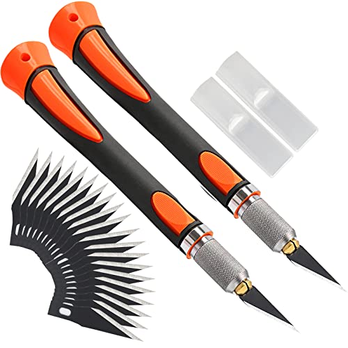 FOSHIO 2 Pack Precision Craft Knife Set with 20 Pieces Replacement Blades, Ergonomic Non-Slip Handle Hobby Knife with Protective Cover for Art, Craft Scrapbooking, Stencil (Orange) - Image 1