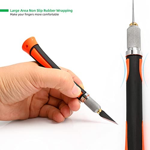 FOSHIO 2 Pack Precision Craft Knife Set with 20 Pieces Replacement Blades, Ergonomic Non-Slip Handle Hobby Knife with Protective Cover for Art, Craft Scrapbooking, Stencil (Orange) - Image 4