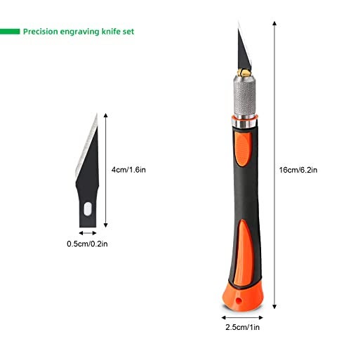 FOSHIO 2 Pack Precision Craft Knife Set with 20 Pieces Replacement Blades, Ergonomic Non-Slip Handle Hobby Knife with Protective Cover for Art, Craft Scrapbooking, Stencil (Orange) - Image 2