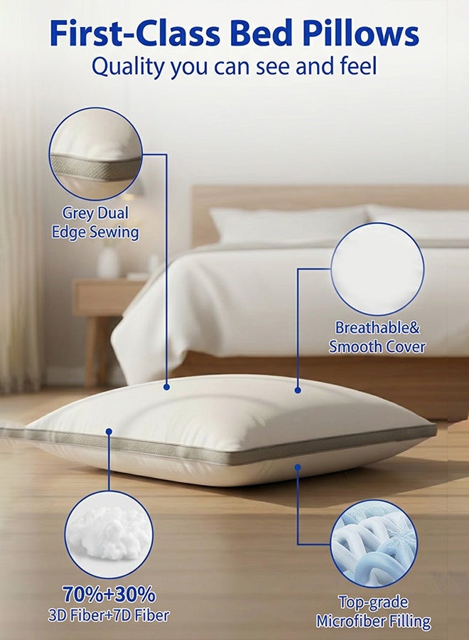 Asraar 4 Piece | Extra Soft Comfort Sleeping Pillow Lux White with Microfiber Filling and Elegant Light Grey Piped Edges – 75×50 cm - Image 3