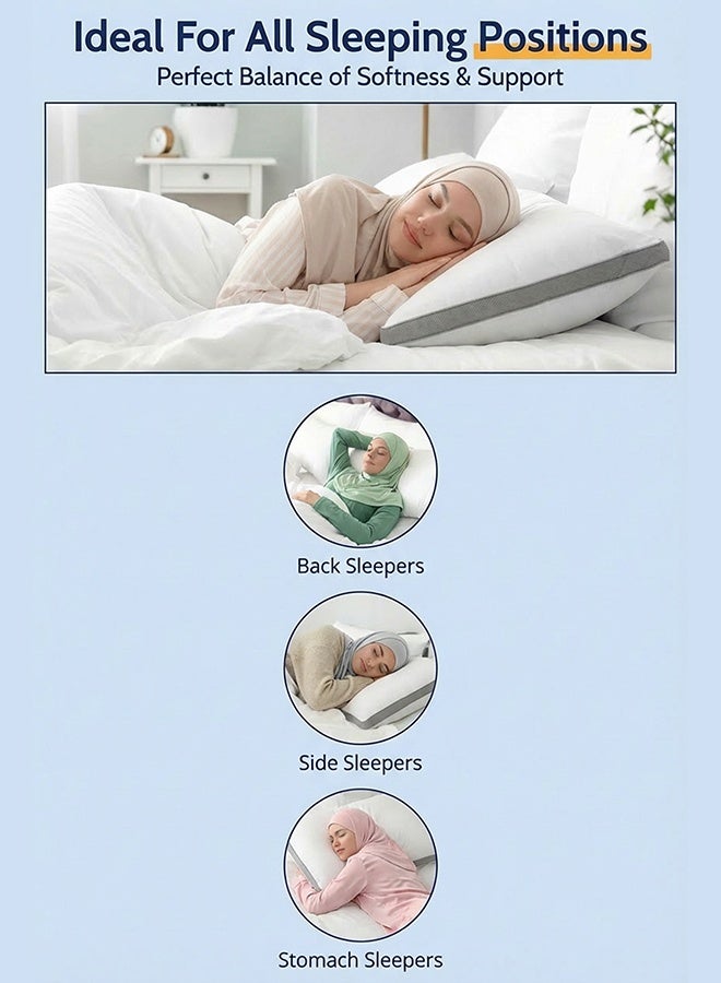 Asraar 4 Piece | Extra Soft Comfort Sleeping Pillow Lux White with Microfiber Filling and Elegant Light Grey Piped Edges – 75×50 cm - Image 5