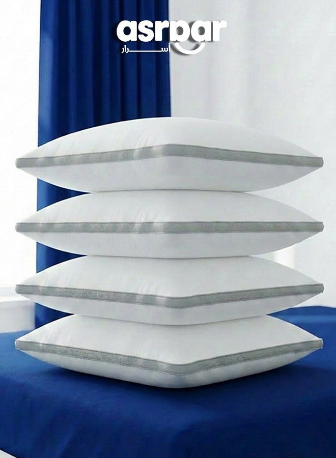 Asraar 4 Piece | Extra Soft Comfort Sleeping Pillow Lux White with Microfiber Filling and Elegant Light Grey Piped Edges – 75×50 cm - Image 1