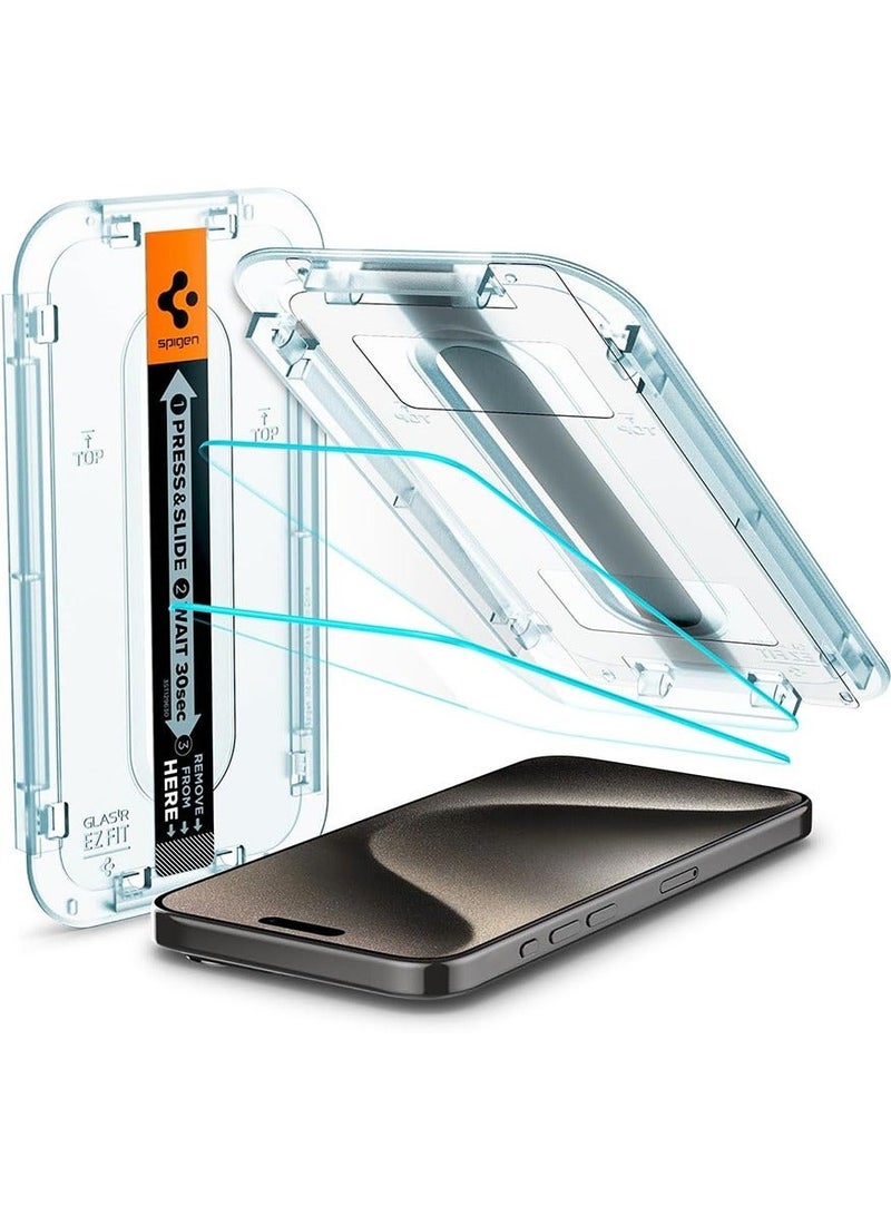 كابتن تيك Glastr Ez Fit 【2 Pack】 for iPhone 15 Pro MAX Screen Protector Premium Tempered Glass - Case Friendly with Sensor Protection