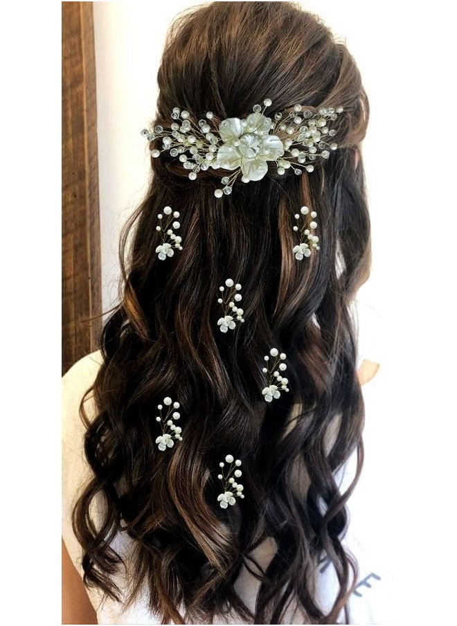 Hair Flare - Women Attractive Artificial Golden And Pearl Wedding Bridal Hair Accessories/Hair Pins/Juda Pins For Women And Girlscombo Silver(23712372) Pack Of 1 - Image 1
