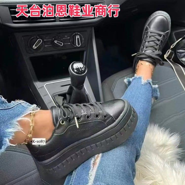 2025 New In-Stock Plus Size Platform Heel Plus Size Single Shoes Fashion Versatile Lace-Up White Shoes - Image 3