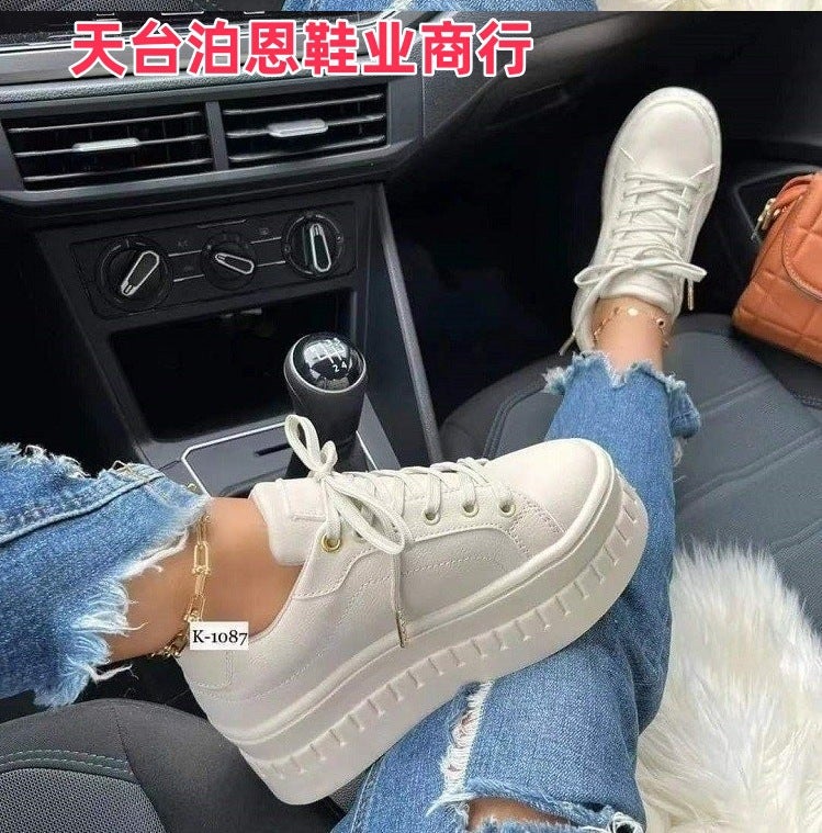 2025 New In-Stock Plus Size Platform Heel Plus Size Single Shoes Fashion Versatile Lace-Up White Shoes - Image 1