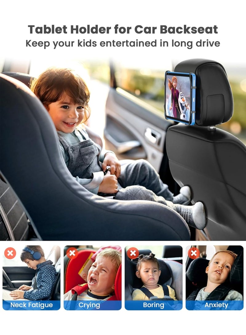 YOUGE Car Headrest Mount Holder, Tablet Holder for Kids in Back Seats, iPad Mount Back Seat, Anti-Slip Strap and Holding Net, Angle-Adjustable for Net Universal Tablets Mount, Fits All 7-12.9'' Tablets (Phone Grips & Stands) - Image 4