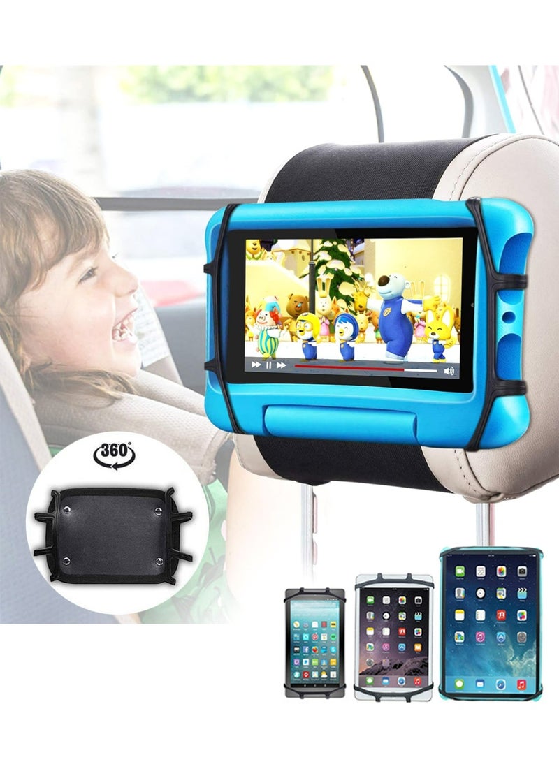 YOUGE Car Headrest Mount Holder, Tablet Holder for Kids in Back Seats, iPad Mount Back Seat, Anti-Slip Strap and Holding Net, Angle-Adjustable for Net Universal Tablets Mount, Fits All 7-12.9'' Tablets (Phone Grips & Stands) - Image 1
