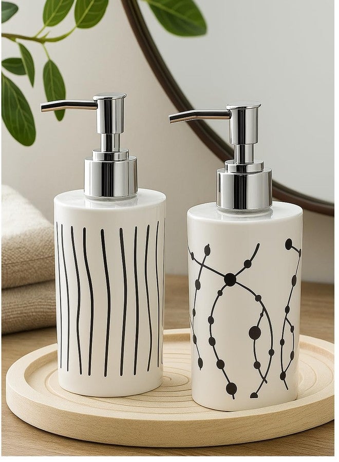 LAGET® soap Dispenser Bottle Set with Pump for handwash in Bathroom Kitchen Sink, White Plastic Body and Chrome Finish top(Pack of 2)(Design as per Availability) - Image 1