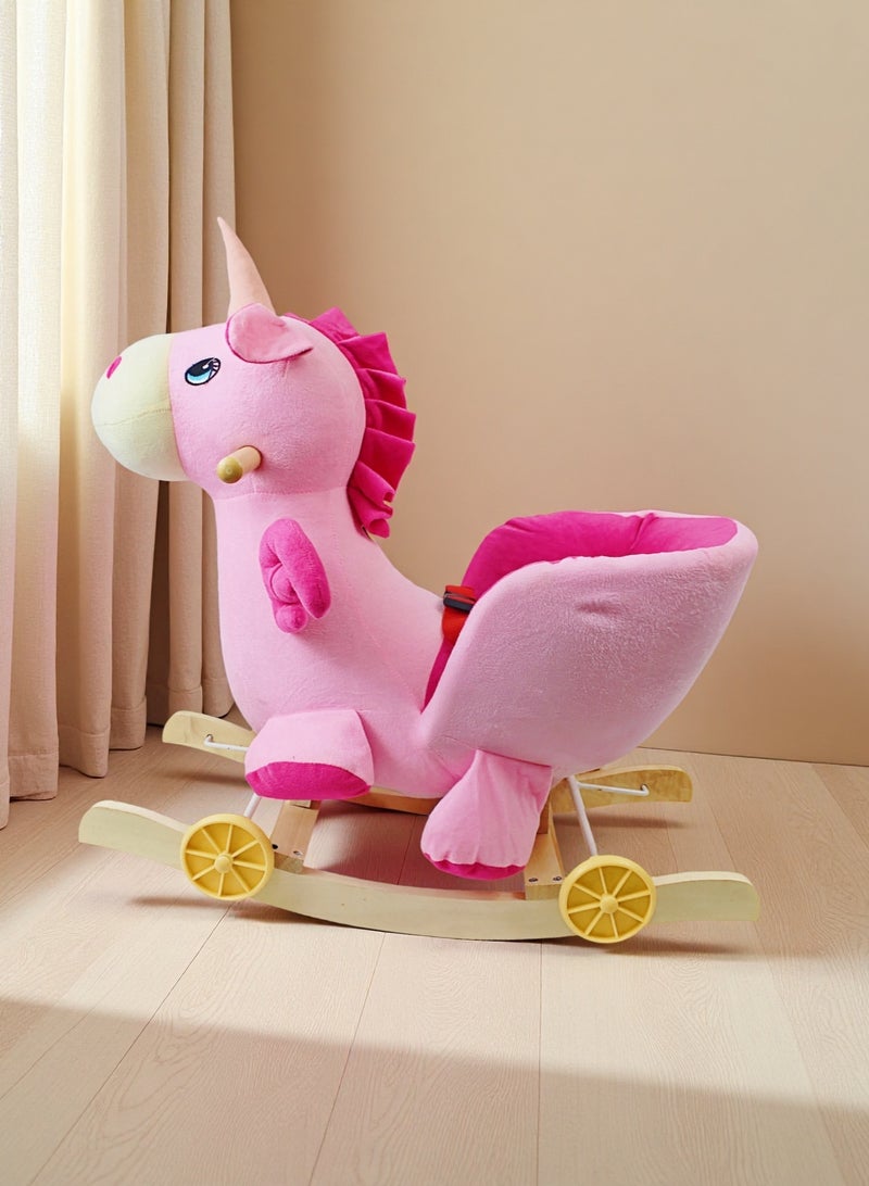 EASY FUTURE Ride-On Rocking Horse Plush Unicorn Rocking Horse with Wheels for Kids 2 in 1 Rocker & Ride-On Slider Toy for Toddlers - Image 1