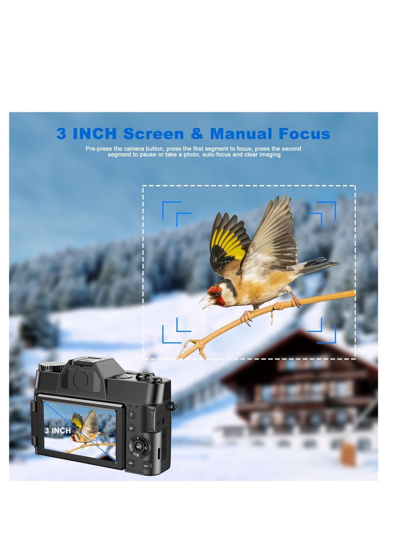 75MP 4K Digital Camera for Photography Video 3 Flip Screen Ultra HD Auto Focus Camera for YouTube Vlog, 16X Zoom, 32GB Card, Compact Point  Shoot Camera for Boys, Girls, Teens Beginners  Kids - Image 3