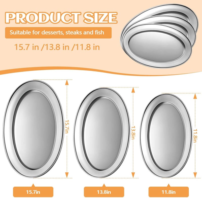 FoldTier طقم صواني تقديم كبيرة من الفولاذ المقاوم للصدأ 3 قطع - Image 2