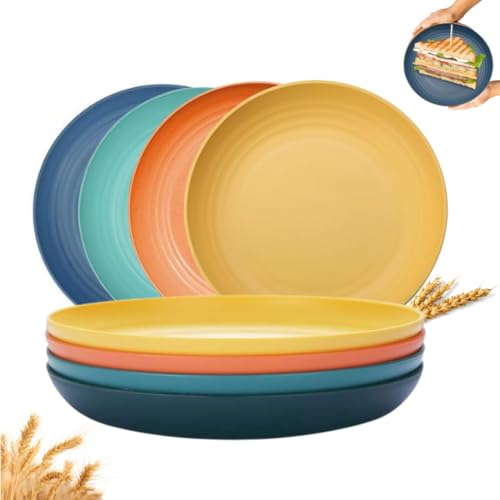 PLENARO 20 CM Wheat Straw Plates, Unbreakable Microwave and Dishwasher Plates,Plastic Cutlery for Family Picnic Party Camping (20 CM, Pack of 4) - Image 1