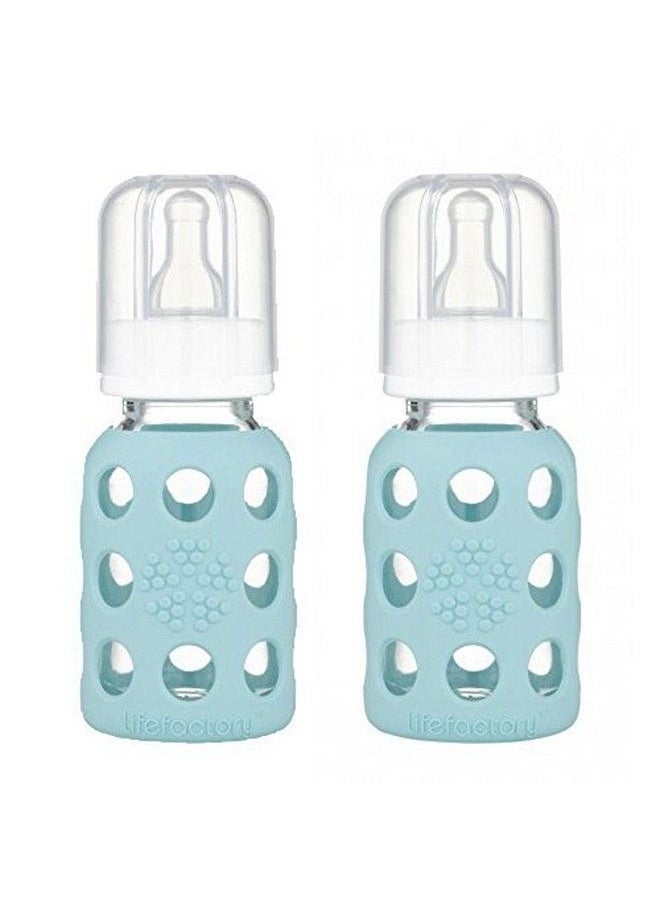 lifefactory Glass Baby Bottle With Silicone Sleeve 4 Ounce 2 Pack Mint  - Image 1