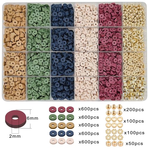 MIIIM Earth Tone Clay Bead Bracelet Kit, Heishi and Flat Clay Beads, Gold Spacer for Jewelry Making, Friendship Kit for Crafts, Concert, Raves, Gifts - Image 3