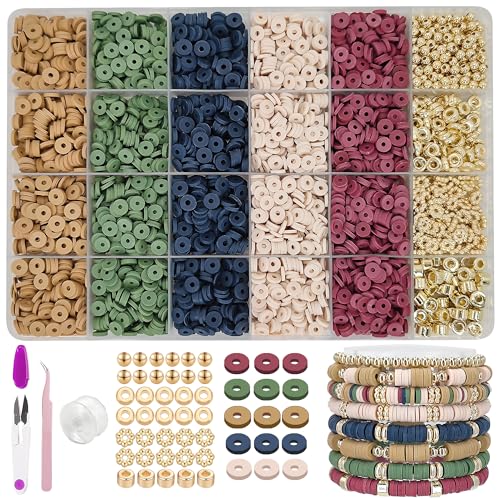 MIIIM Earth Tone Clay Bead Bracelet Kit, Heishi and Flat Clay Beads, Gold Spacer for Jewelry Making, Friendship Kit for Crafts, Concert, Raves, Gifts - Image 1