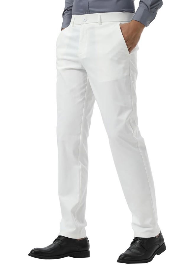 Plaid&Plain Men's Dress Pants Slim Fit Stretch Khaki Pants Wrinkle Free 8802 White 34x32 - Image 1