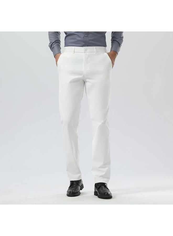 Plaid&Plain Men's Dress Pants Slim Fit Stretch Khaki Pants Wrinkle Free 8802 White 34x32 - Image 2