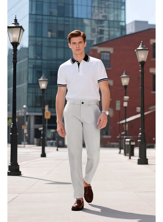 Plaid&Plain Men's Dress Pants Slim Fit Stretch Khaki Pants Wrinkle Free 8802 White 34x32 - Image 3