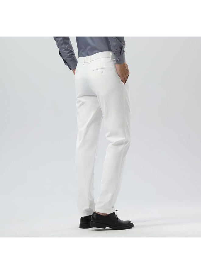 Plaid&Plain Men's Dress Pants Slim Fit Stretch Khaki Pants Wrinkle Free 8802 White 34x32 - Image 4